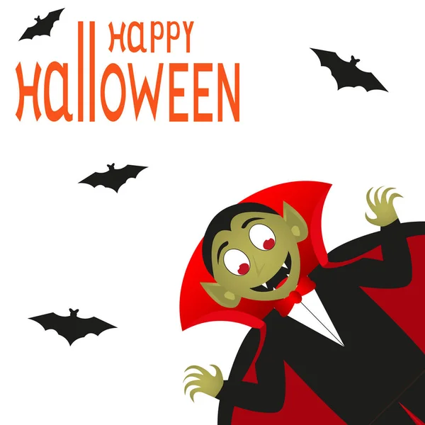 Happy Halloween tekst logo cartoon vampier en vleermuizen — Stockvector