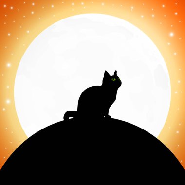 Cadılar Bayramı için dolunay arka planda Kedi