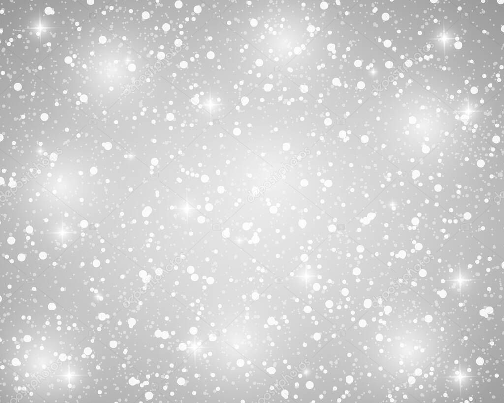 Christmas silver shiny background with snowflakes and stars