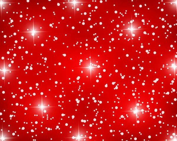 Kar taneleri ve yıldızlı kırmızı Noel arkaplanı — Stok Vektör
