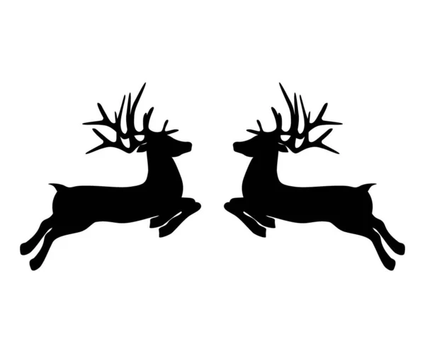 Два северных оленя на белом фоне прыгают друг к другу на Рождество — стоковый вектор