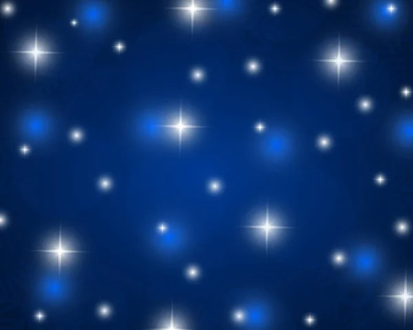 Fondo brillante azul navideño con copos de nieve y estrellas — Vector de stock