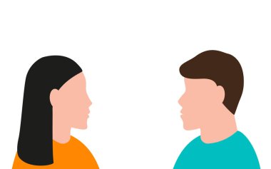 Bir erkek ve bir kadın birbirlerine bakıyorlar. Vektör illüstrasyonu, düz tasarım