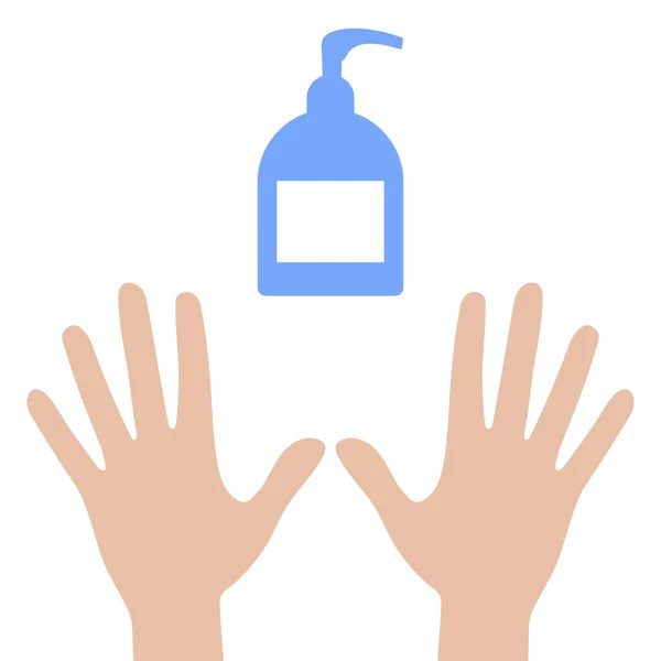 Jabón antiséptico y manos limpias icono aislado sobre fondo blanco. vector de ilustración plana — Vector de stock