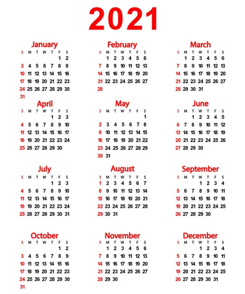 Calendario del Año Nuevo 2021. Ilustración vectorial para diseño. — Vector de stock