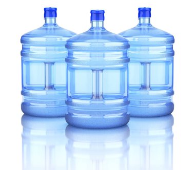 Three water dispenser bottle on reflective background - 3D illustration clipart