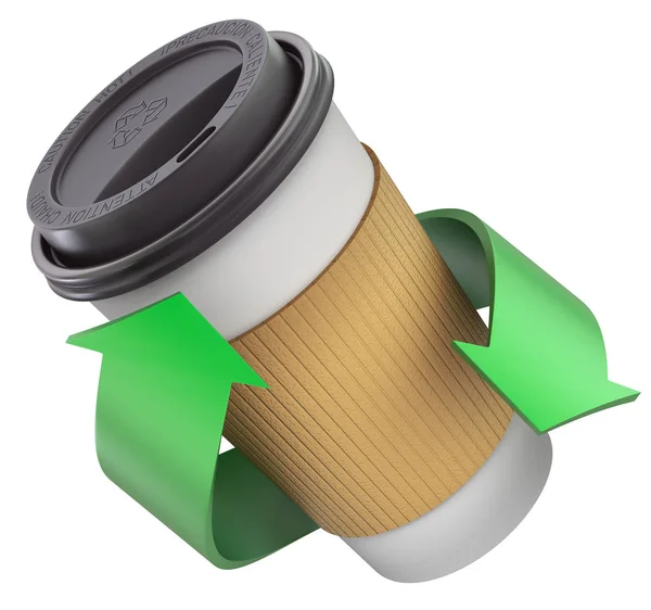 Take Out Coffee Thermo Cup Lid Green Recycling Arrows Illustration — Stock Photo, Image