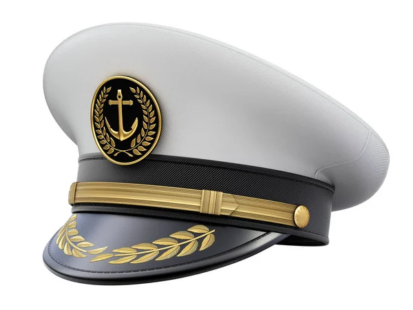 Καπέλο Ναυτικό Καπετάνιος Που Απομονώνονται Λευκό Φόντο Απεικόνιση — Φωτογραφία Αρχείου