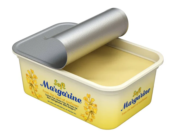 Offene Margarine Schachtel Mit Abstraktem Design Isoliert Auf Weißem Hintergrund — Stockfoto