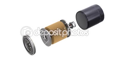 Şemayı göster beyaz arka plan - 3d animasyon sorunsuz bir şekilde loopable ile yağ filtresi derleme animasyon