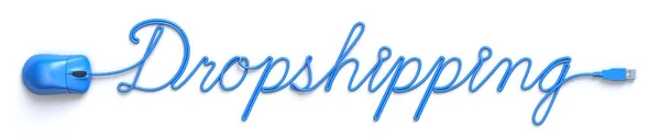 Blue Mouse Och Kabel Form Dropshipping Word Illustration — Stockfoto