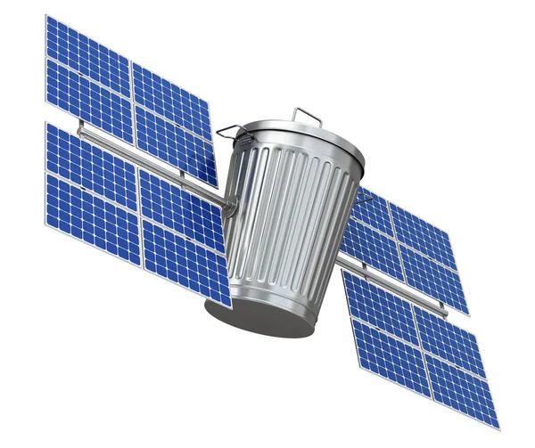 Space Junk Pollution Concept Garbage Can Solar Panels Illustration — Stock Photo, Image