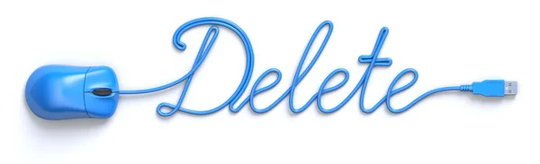 Blauwe Muis Kabel Vorm Van Delete Woord Illustratie — Stockfoto
