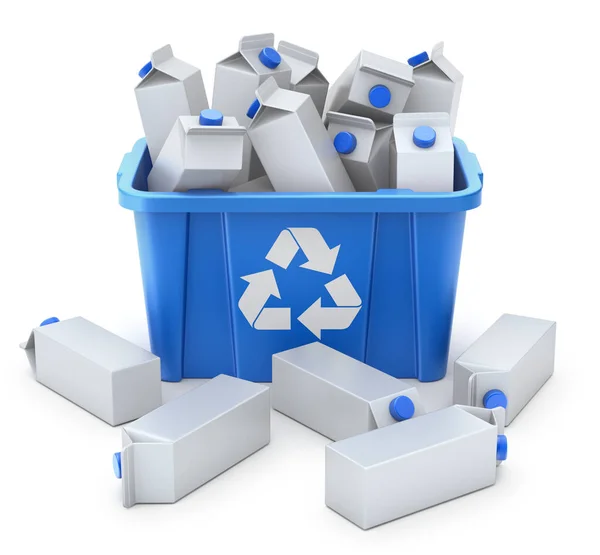 Saftkartons Blauer Recyclingkiste Auf Weißem Hintergrund Illustration — Stockfoto