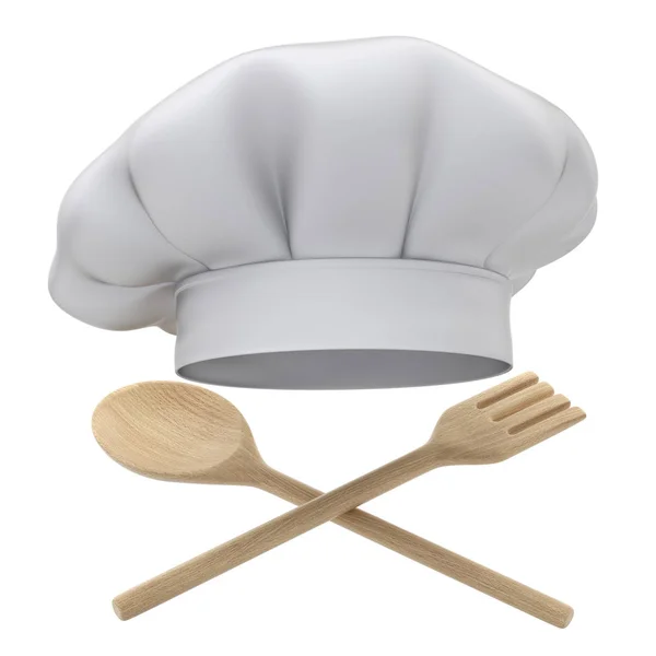 Cappello Chef Con Cucchiaio Forchetta Legno Illustrazione — Foto Stock