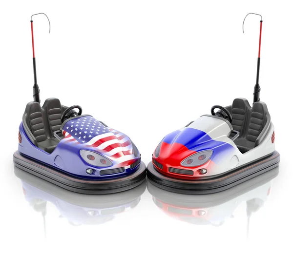 Usa Russia Business Concept Bumper Cars Flags Illustration — Stock Photo, Image