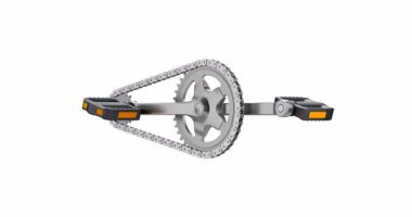 Pedallı bisiklet zinciri iletimi - 3 boyutlu animasyon beyaz arkaplanda sorunsuz bir şekilde izole edilebilir