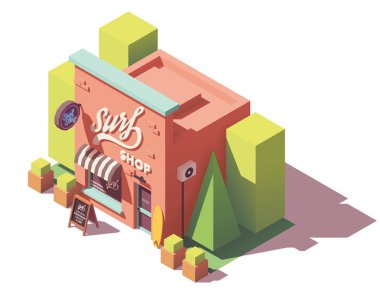 Vektör izometrik sörf dükkanı