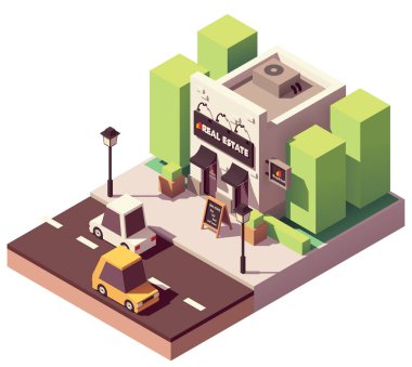 Vektör izometrik Emlak Ajansı ofisi