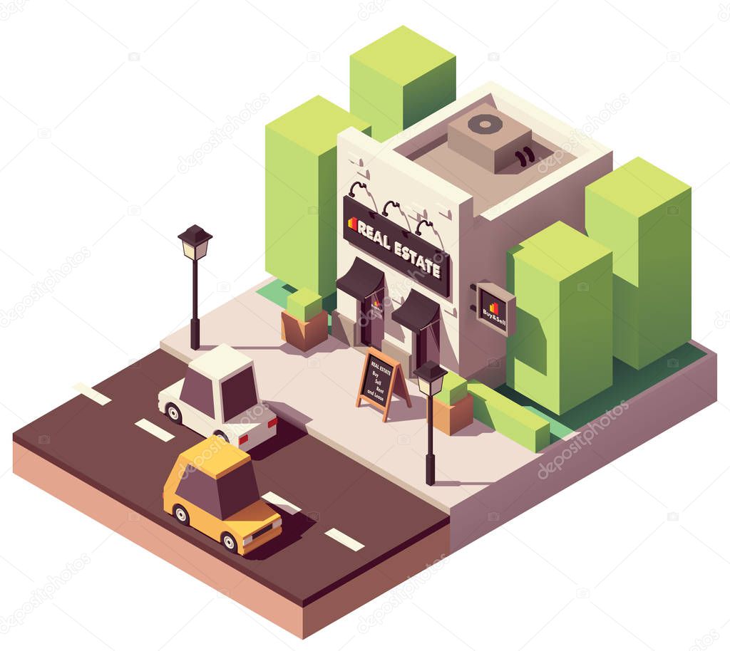 Vector isometric real estate agency office
