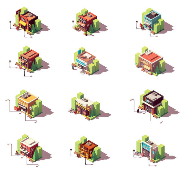 Vector isometric shops icon set