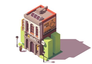 Vector isometric old bank building clipart
