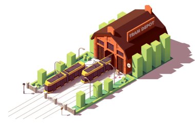 Vektör izometrik tramvay depo binası