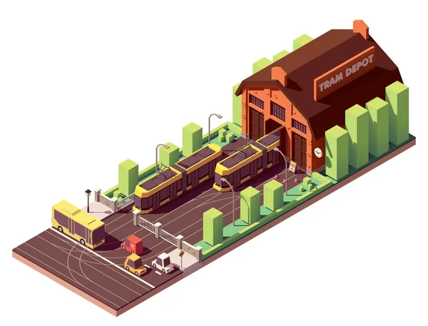 Vector isometrische tram depot gebouw — Stockvector