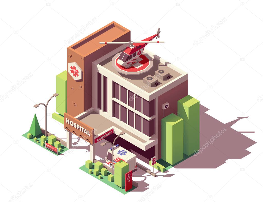 Vector isometric hospital building