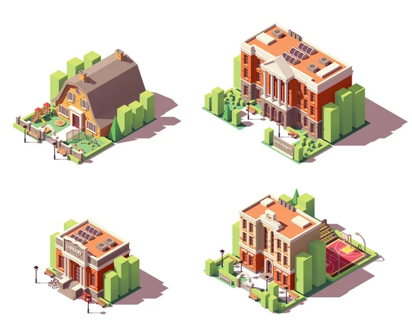 Serie di edifici scolastici isometrici vettoriali — Vettoriale Stock