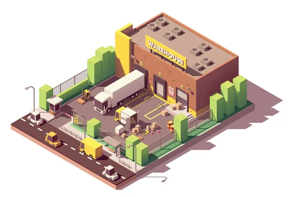 Vector isometric low poly warehouse building — Stock Vector