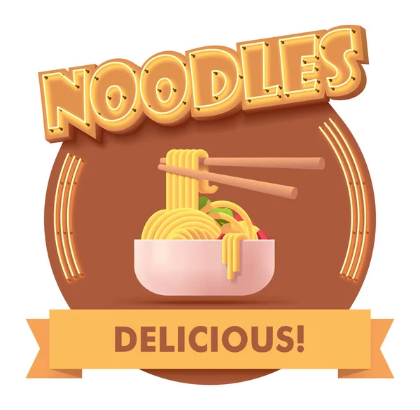 Vector de fideos chinos icono o etiqueta para el menú — Vector de stock