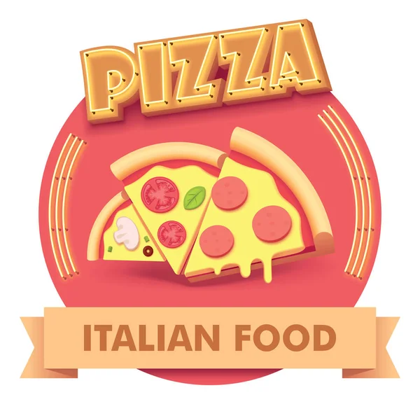 Ilustração ou etiqueta de pizza vetorial para menu —  Vetores de Stock