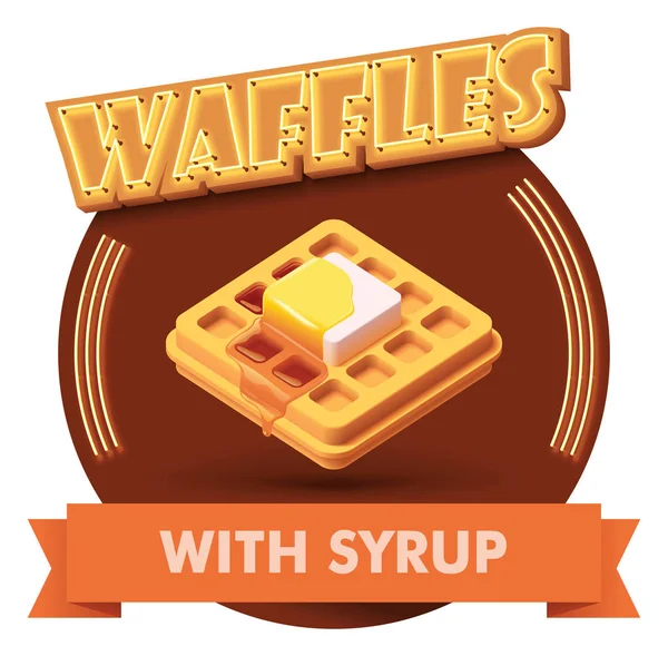Vector waffle illustration or label for menu — Stock Vector