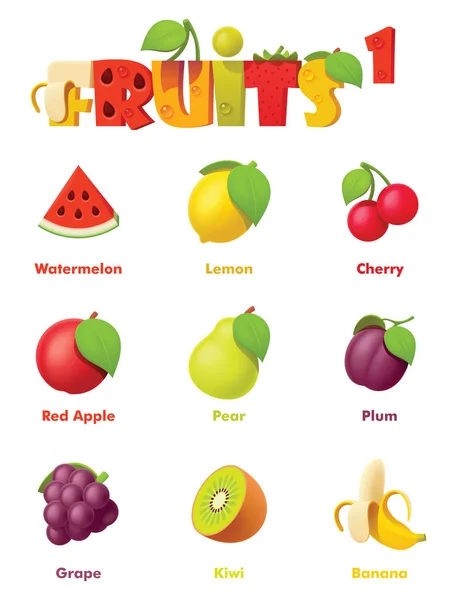 Juego de iconos de frutas vectoriales — Archivo Imágenes Vectoriales