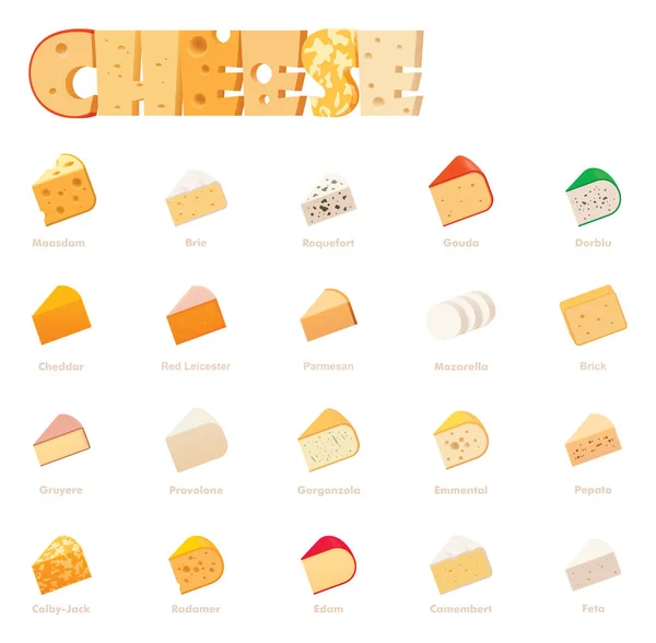 Ensemble d'icônes types fromage vectoriel — Image vectorielle