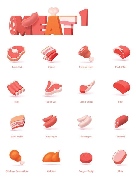 Vector meat icon set — Stock Vector