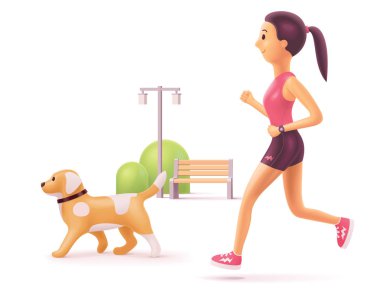 Kadın ile köpek parkta koşu vektör