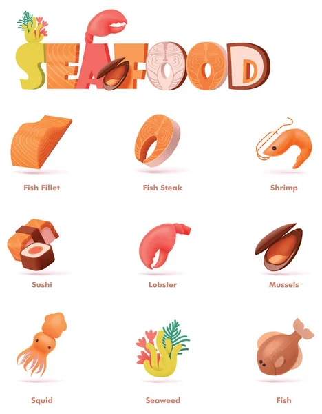 Vector seafood icon set — Stock Vector