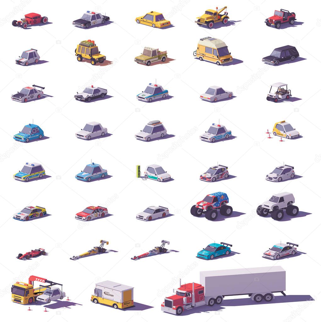 Vector cars and trucks icon set
