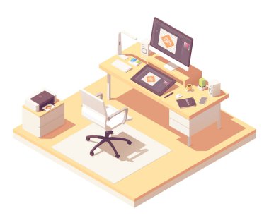 İzometrik grafik tasarımcı çalışma alanı