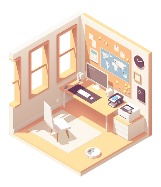 Vector isometric home office room — Stock Vector
