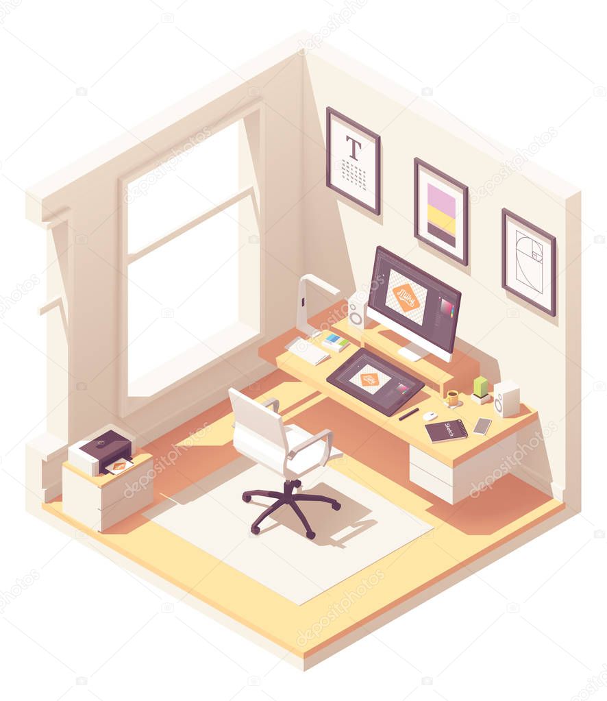 Isometric graphic designer workplace