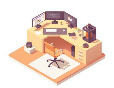 Vektör izometrik 3d sanatçı İşyeri