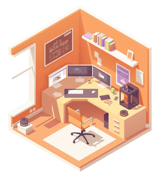 Vector isometric 3d artist workplace — Stock Vector