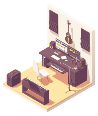 Vektör izometrik ev müzik kayıt stüdyosu