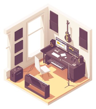 Vektör izometrik ev müzik kayıt stüdyosu