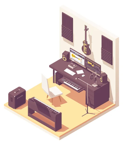 Vetor isométrico estúdio de gravação de música em casa — Vetor de Stock