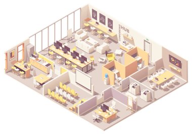Vektör alan iç planı coworking izometrik