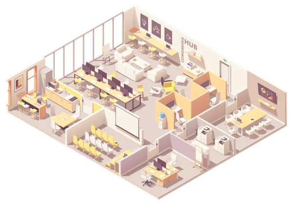 Espacio de coworking isométrico vectorial plano interior — Archivo Imágenes Vectoriales